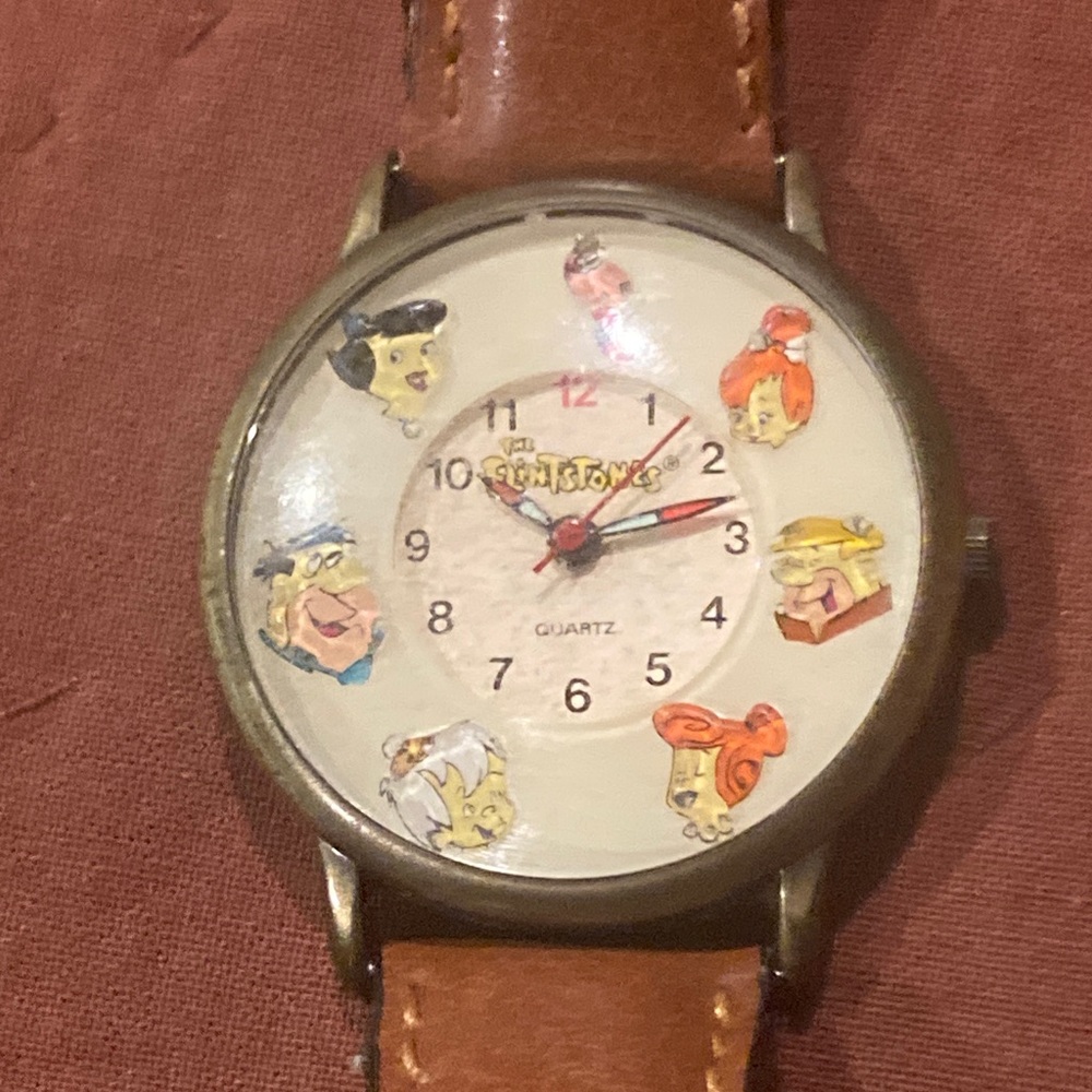 Vintage flinstones stainless steel Wristwatch with Brown Band